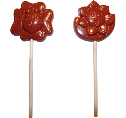 unknown Polycarbonate Lollipop Chocolate Mold: Flower & Ladybug 45 x 46mm, 4 Cavities Ea