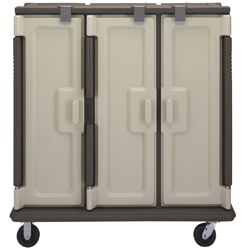 Cambro MDC1520T30 Meal-Delivery Cart for Tray Service - 3 Compartments for 15'' x 20'' Trays - Tall - Granite Green w/Cream Doors