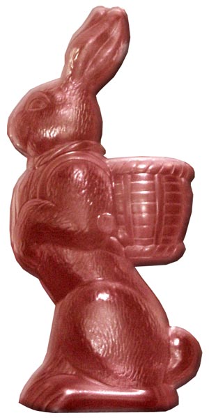 unknown Polycarbonate Chocolate Mold: Standing Rabbit with Basket on Back, 2 Pc (Front and Back)