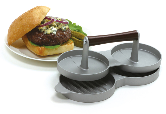 Norpro Double Burger Press. 4.5" diameter. 3/4" deep.