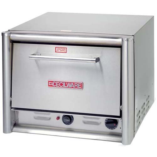 Cecilware Countertop Pizza Oven, Model PO-18 Dimensions Oven Shelf Volts, Watts, Amps Plug Certification 22-1/2"W x 32-1/2"D 18-1/4" 120V, 1.8KW, 15A NEMA 5-15P c UL us, NSF The Counter