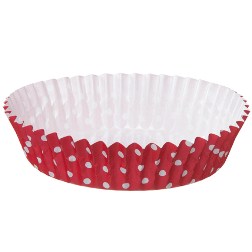 Welcome Home Brands Red with White Dots Ruffled Mini Paper Baking Pan, 3.9" Dia. x 1.2" High, Case of 1500