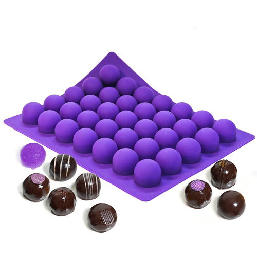 Cavity diameter 33 mm. Weight 35 g / 1.25 oz. Overall size of mold 11.5 inch x 15 inch / 292mm x 381mm. The easiest way to make truffles is with this silicone mold for professional artisan chocolate-t
