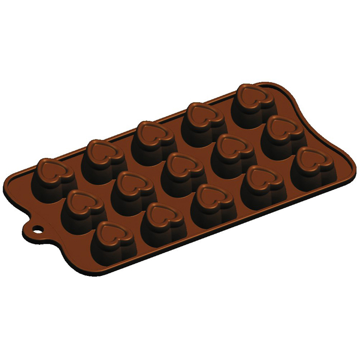 Fat Daddio's Fat Daddio's Silicone Chocolate Mold: Stamped Heart, 15 Cavities