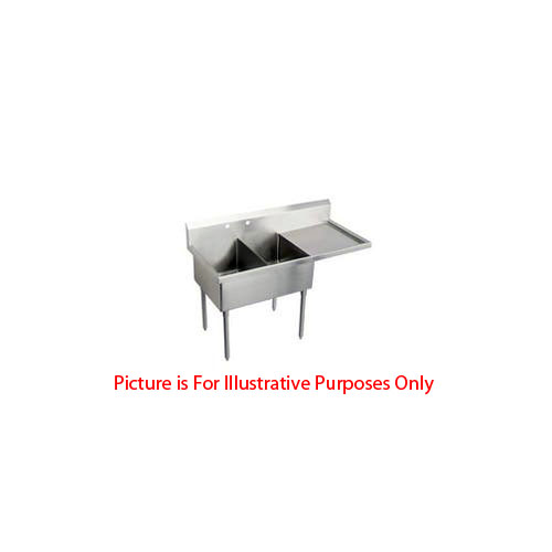 LJ1216-2R Two Compartment NSF Commercial Sink with Right Drainboard - Bowl Size 12 x 16 