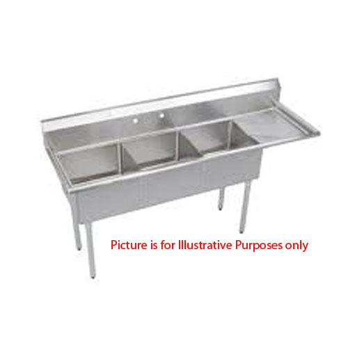 unknown Three Compartment NSF Commercial Sink With Right Drainboard  - Bowl 15 x 15