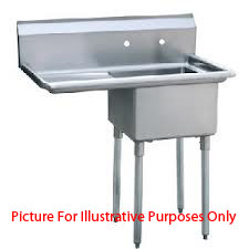 LJ1818-1L One Compartment NSF Commercial Sink with Left Drainboard - Bowl Size 18 x 18 