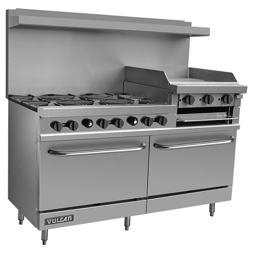 Vulcan V260 Gas Range 60", 6 Open Burners, 24" GriddleBroiler, 2