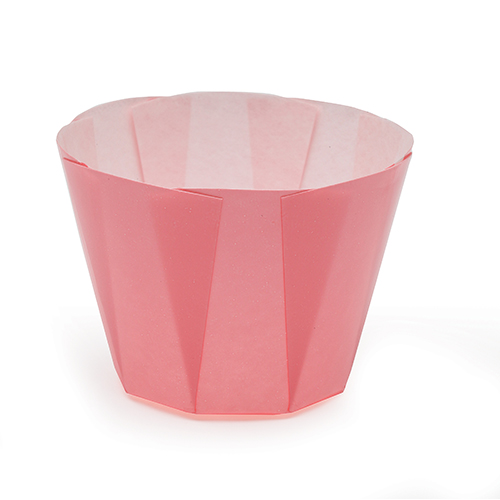 Welcome Home Brands Pink Tulip Paper Baking Cup 2.4 ounce 1.5 inch diameter 1.7 inch high 100-percent virgin kraft paper. The simpler pleats and even tops set these tulip cups apart from the Cream and