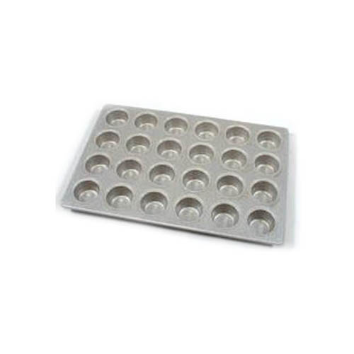Aluminized Steel Cupcake / Muffin Pan Glazed 24 Cups. Cup Size 2-3/4" Dia. 1-3/8" Deep. Overall Size 14" x 20-2/3"
