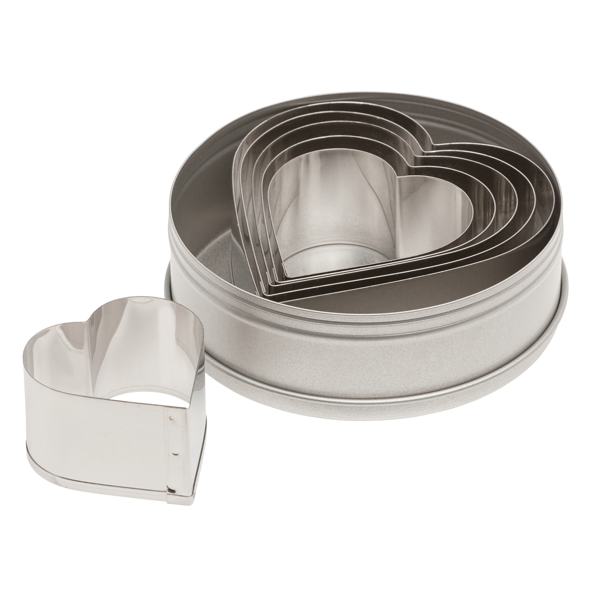 Ateco Heart Cutter Set - Plain - Stainless Steel. Sizes ranging from 1-3/4" to 3-3/4" diam. 6 Pc.Set.