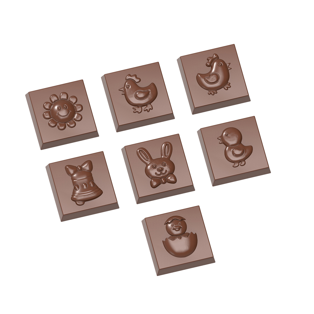 Chocolate World Clear Polycarbonate Chocolate Mold, Square with Easter Shapes