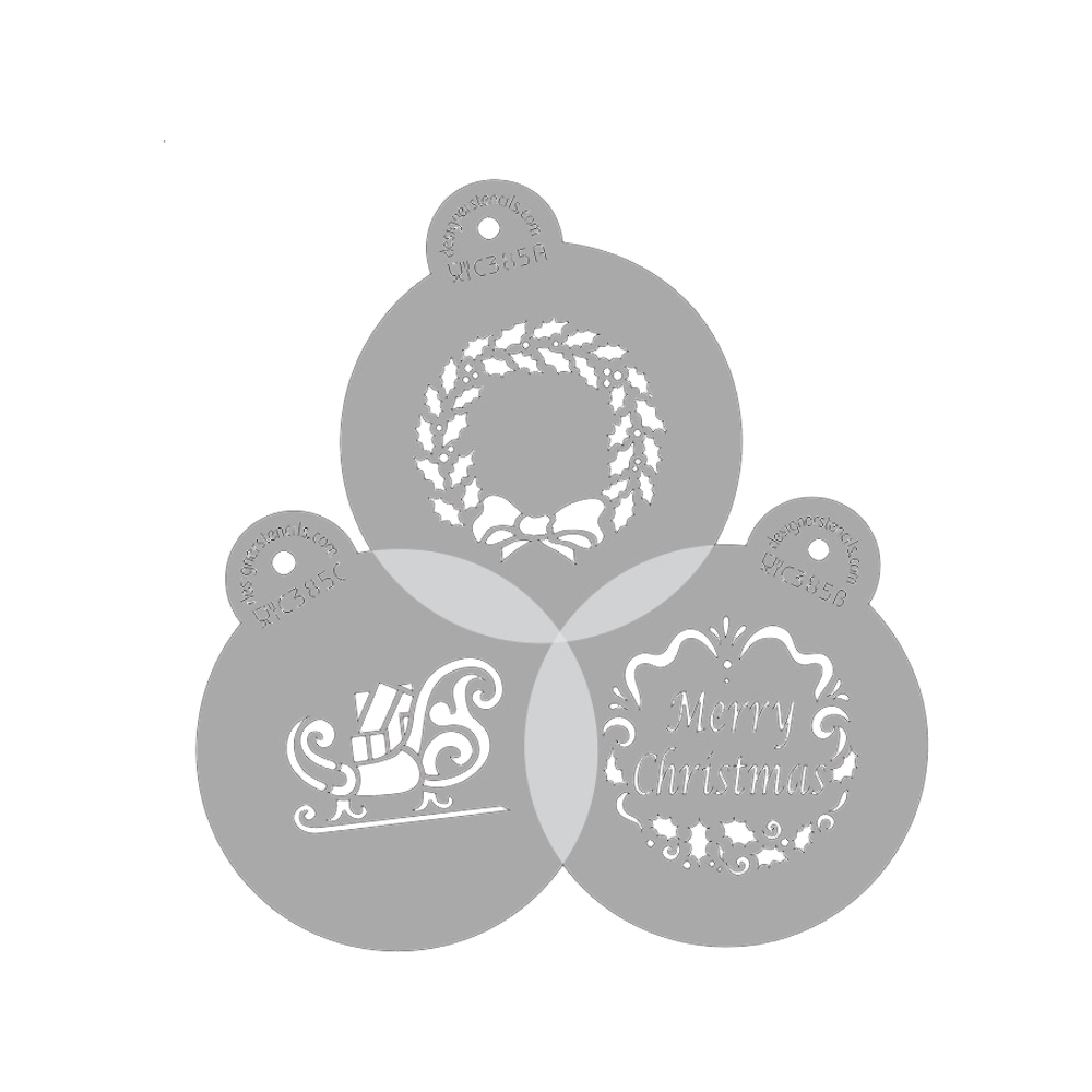 Designer Stencils Decorating Cookie/Cupcake Stencil, Holiday Christmas Greetings, easily fit on 3" round cookies
