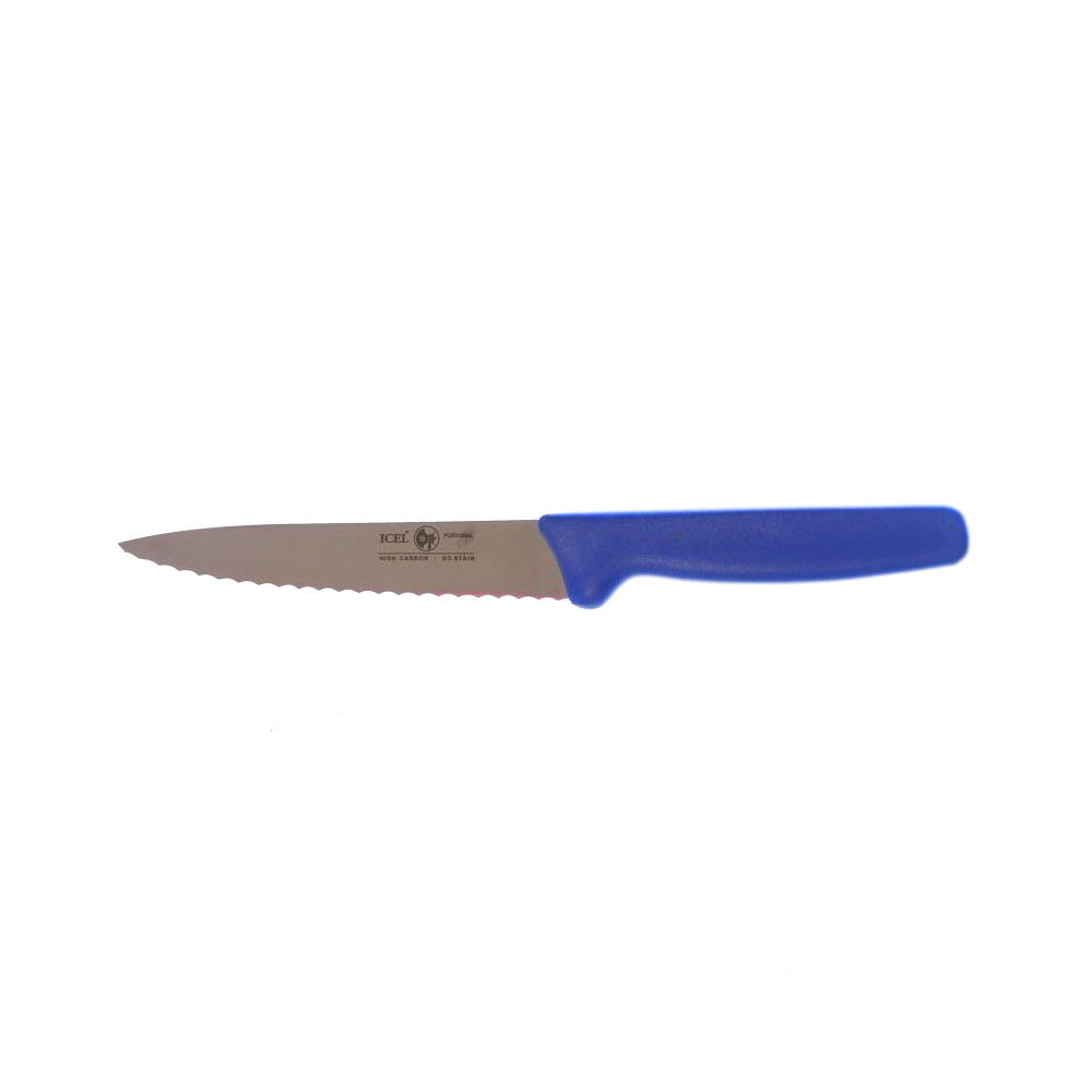 Icel Utility Knife, Wavy Edge, 5-1/2" Blade, Blue Plastic Handle 