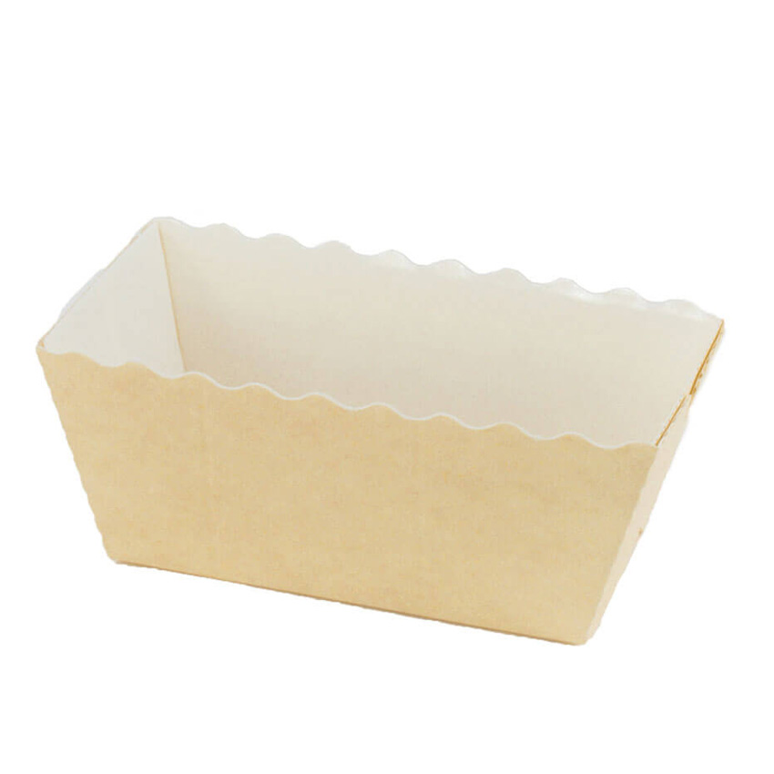 Novacart Beige / White Easybake Paper Baking Mini Loaf Pan, 3-1/8" x 1-9/16" Base x 1-5/8" High, Pack of 100