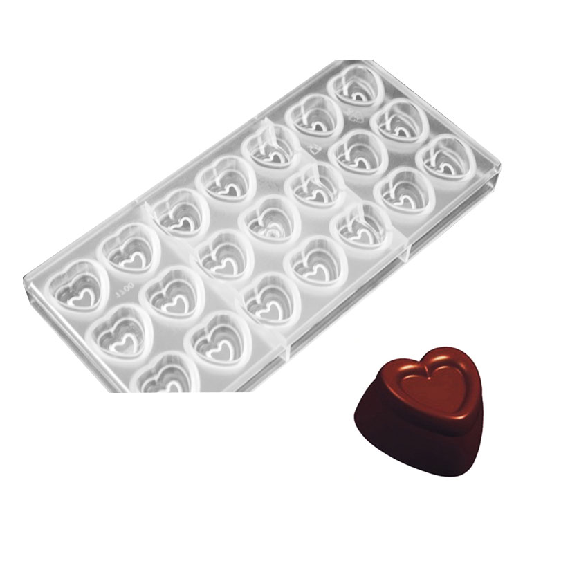 O'Creme Polycarbonate Chocolate Mold Stamped Heart, 21 Cavities