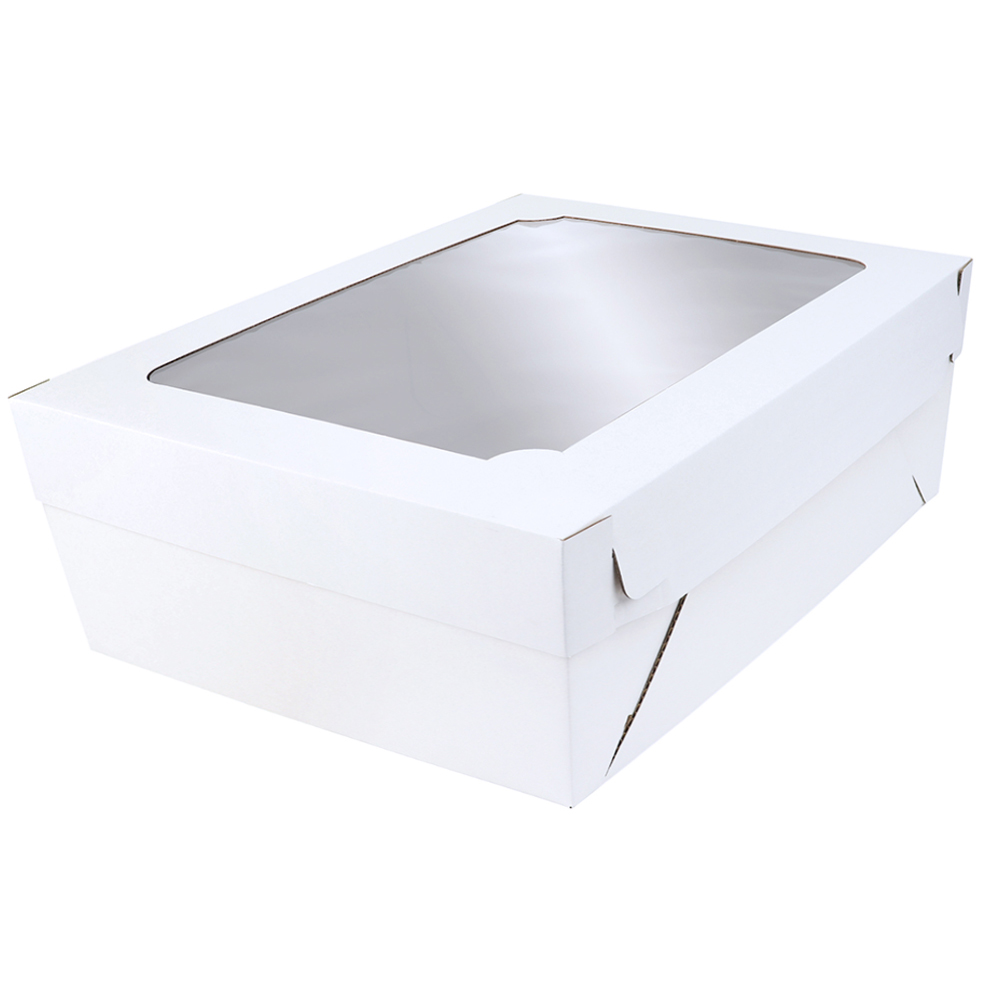 O'Creme White Full Size Cake Box with Window, 5" Deep - Pack of 5