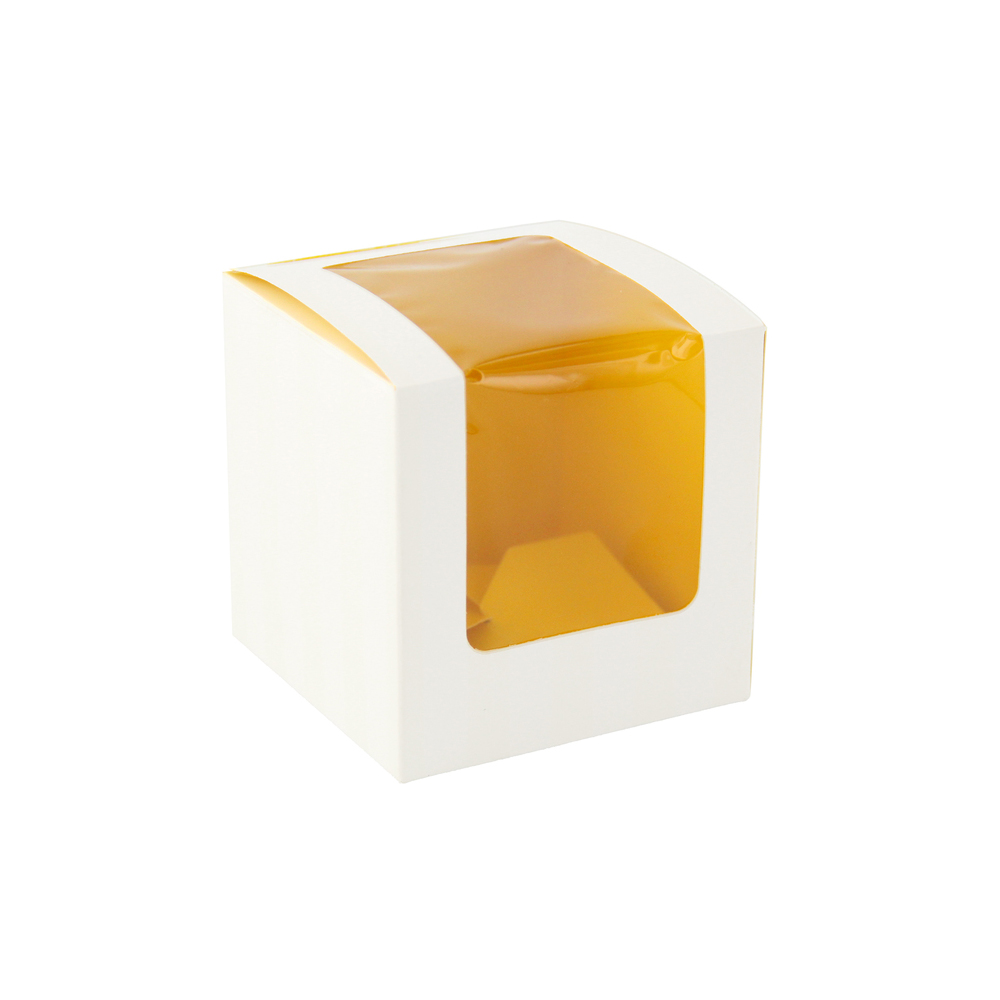 PacknWood Yellow Cupcake Box with Window, 3.3" x 3.3" x 3.3" - Pack of 5