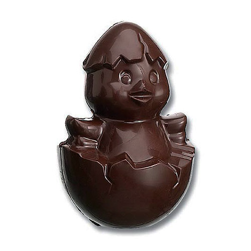 Polycarbonate Easter Chocolate Mold: Chick-in-Egg. 76 mm x 51 mm. 8 Cavities (4 Front & 4 Back)