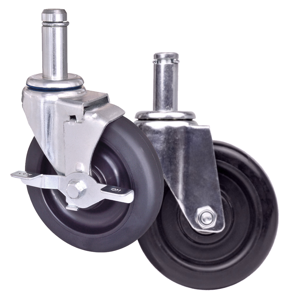 Vollum Stem Casters for Shelving - Set of 4, 2 with Brakes & 2 without Brakes