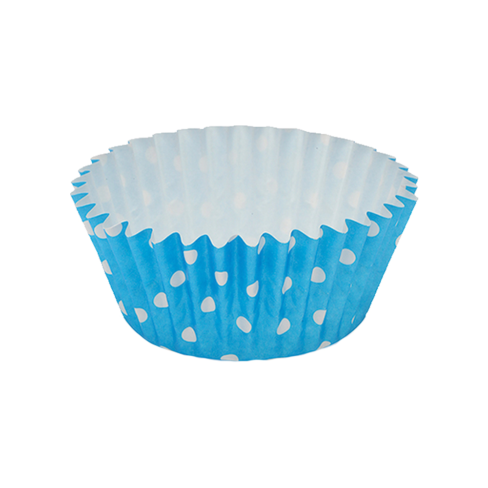Welcome Home Brands Polka Dot Blue Ruffled Cupcake Cup, 2" Dia. x 1.2" High, Case of 1800