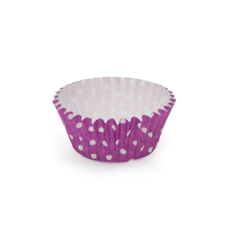 Welcome Home Brands Polka Dot Purple Ruffled Cupcake Cup, 2" Dia. x 1.2" High, Case of 1800