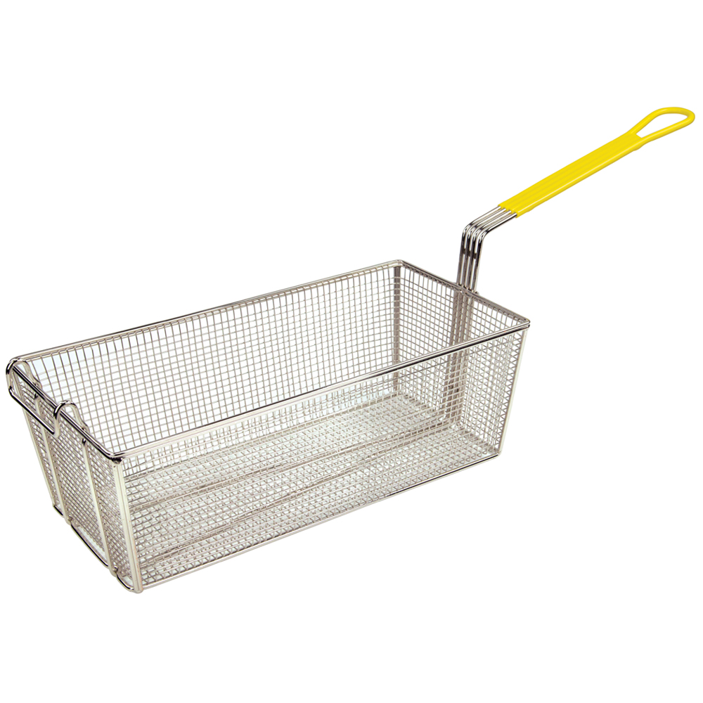 Winco Rectangular Fry Basket with Yellow Handle,  17" x 8-3/8" x 6"