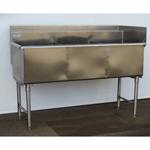 Custom Stainless 3 Compartment Sink, 58.5" Wide, 19" X 26.5" X 16"D Per Compartment