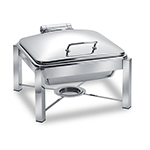 Eastern Tabletop 3944S 6 Qt. Square Induction Chafer w/ Hinged Glass Dome Cover and Stand - Stainless Steel