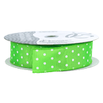 Lime Green Wired Ribbon with White Dots, 1-1/2" Wide, 50 Yards