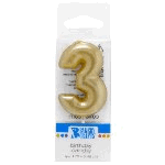 Mini Gold 'Number Three' Candle, 1.2" x 0.4" x 2.85"