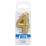 Mini Gold 'Number Four' Candle, 1.2" x 0.4" x 2.9"
