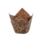 Novacart Brown Scroll Tulip Disposable Baking Cup, 1-1/4" to 2-3/4" High x 2" Dia. - Case of 2000