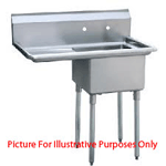 LJ2424-1L One Compartment NSF Commercial Sink with Left Drainboard - Bowl Size 24 x 24