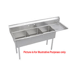 LJ1014-3R Three Compartment NSF Commercial Sink With Right Drainboard - Bowl 10 x 14