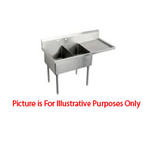 LJ2424-2R Two Compartment NSF Commercial Sink with Right Drainboard - Bowl Size 24 x 24