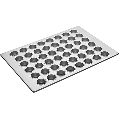 Aluminized Steel Mini Muffin Pan Glazed 48 Cups. Cup Size 2-1/16 x 1-1/8 Deep. Overall Size 18 x 26