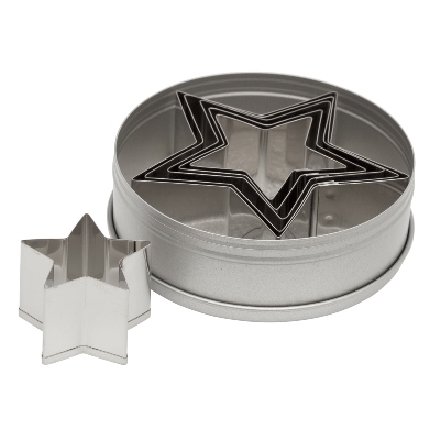 Ateco Star Cutter Set - Plain - Stainless Steel in tin box. Sizes ranging from 1-3/4 to 3-1/2 diam. 6 Pc. Set 