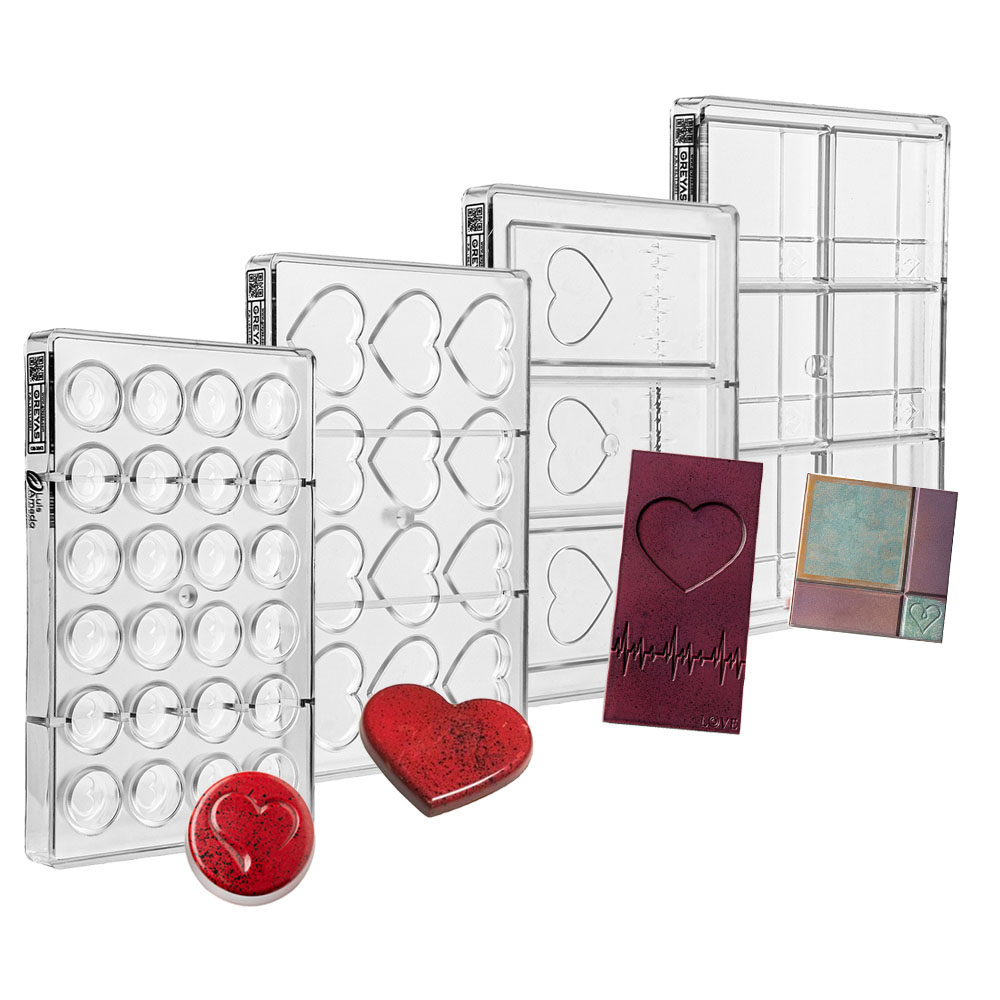 Greyas Love Chocolate Mold Kit 3 by Luis Amado, Set of 4 Polycarbonate Chocolate Molds