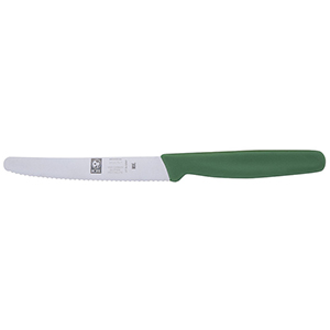 Icel Steak Knife, 4-1/4 Wavy-Edge Blade, Green Plastic Handle