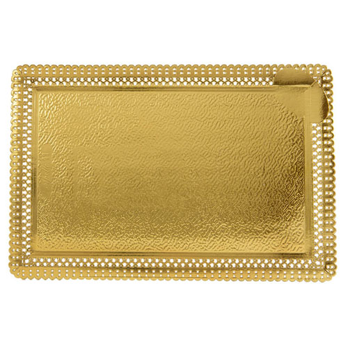 Novacart Gold Lace Rectangular Cake Board, Inside 9 13/16 X 14 1/8 - Pack of 25