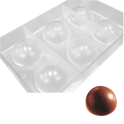 O'Creme Polycarbonate Chocolate Mold Hemisphere, 6 Cavities