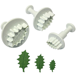 PME Plunger Cutters, Plastic, 3 Pc. Set: Veined Holly Leaf