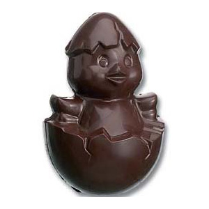 Polycarbonate Easter Chocolate Mold: Chick-in-Egg. 76 mm x 51 mm. 8 Cavities (4 Front & 4 Back)