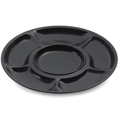G. E. T. Melamine Plate, 6 Compartment, Milano Series, - Black