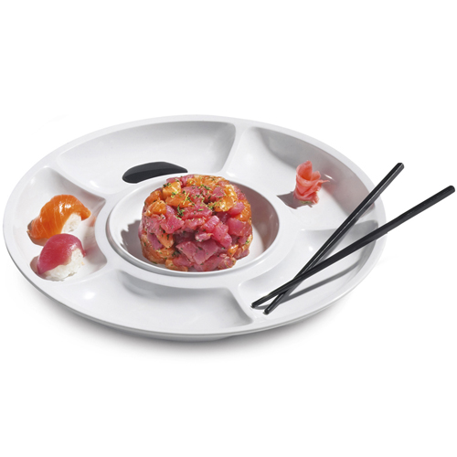 G. E. T. Melamine Plate, 6 Compartment, Milano Series, - White