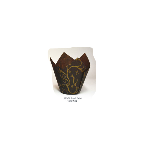 Novacart Brown Scroll Tulip Disposable Baking Cup, 2-3/4