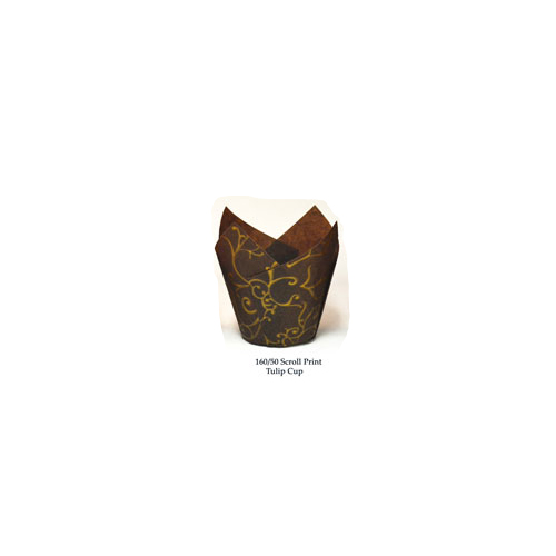 Novacart Brown Scroll Tulip Disposable Baking Cup, to 3-1/2