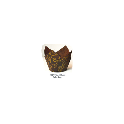 Novacart Brown Scroll Tulip Disposable Baking Cup, 1-1/4