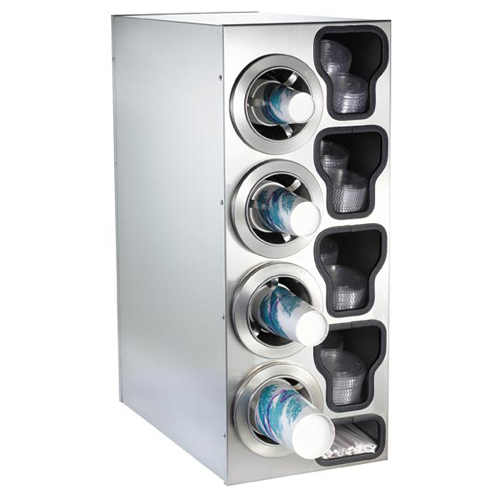 Dispense-Rite CTC-C-4LSS Countertop 3-Cup Dispensing S/S w/ Built-In Lid & Straw Organizer - Left